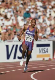 Silver medalist Frankie Fredericks of Namibia running in the semi - Old Photo