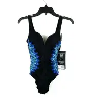 Miraclesuit Women’s Blue/Black One Piece Slimming Swimsuit Size 8