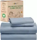 100% Organic Cotton Full Size Sheet Sets, Deep Pocket Percale Sheets, GOTS Certi