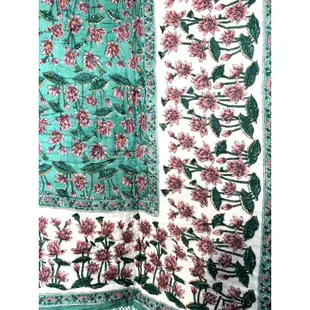 蓋亞 印度ANOKHI雙面手工蓋印綠底蓮花純棉棉被系列