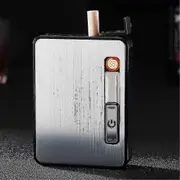 2-in-1 Automatic Rechargeable Cigarette Case Cigarette Lighter Flameless Lighter Silver