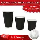 Triple Wall Coffee Cups Disposable 50,100,250,500,1000 Cups + Lids Takeaway