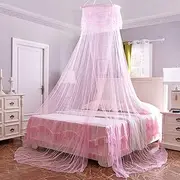 Mosquito Bed Net Bed Canopy Curtain Netting Bed Canopy Circular Curtain，Princ Mosquito Net Universal Sheer Dome Bed Curtain，Keeps Away& Flies for Home& Travel，Free-Installation(Light Pink One Size