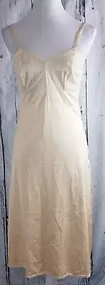 VTG Nancy King Lingerie Dress Full Slip Lace Nylon Adjustable 2181 Beige Size 34