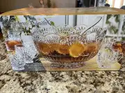 Godinger Shannon Crystal Punch Bowl With 8 Cups, Silver Plated Latle, New