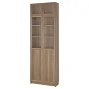 BILLY / OXBERG bookcase w hght ext ut/pnl/glss drs, oak effect/clear glass, 80x30x237 cm