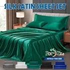 Hotel 2000TC 4 Pieces Silk Satin Flat Fitted Bed Sheet Set Queen Super King Bed
