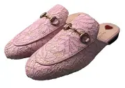GUCCI PRINCETOWN HORSEBIT PINK LACE MULES SLIDES FLATS SIZE 37/7 NEW IN BOX READ