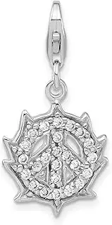 [JewelryWeb] 925 Sterling Silver Fancy Lobster Closure Click on CZ Cubic Zirconia Simulated Diamond Peace Sign Charm Pendant Necklace 27x14mm