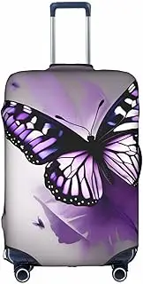 [Pvinnk] Beautiful Purple Butterfly Art Print Protective Luggage Cover Elastic Washable Suitcase Protector Travel Gear Protector, White, Small