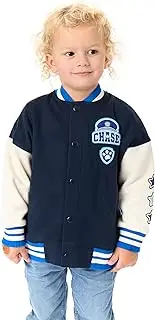 Chase Boys Bomber Jacket | Kids Blue Puppy Character & Paw Patrol Logo Varsity Jacket | Childrens Baseball Jacket