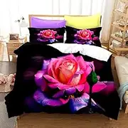Colorful Rose Flower Bedding Set Comforter Queen King Single Size Duvet Cover Set Bedroom Decoration 135×200CM