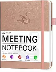 Elegant Meeting Notebook for Work with Action Items, Premium Leatherette Hardcover Meeting Planner with Numbered Pages, 7 x 10" Project Planner Notebook Meeting Notes for Men & Women