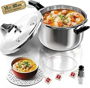 [WantJoin] Stainless Steel Pressure Cooker(Non-Aluminum),10 Quart Induction Compatible Pressure Cooker with Spring Valve Safeguard Devices,Compatible with Gas & Induction Cooker