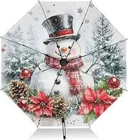 [PDZRMY] UV Protection Travel Umbrella Snowman Christmas Scarf Compact for Rain and Sun - Auto Open and Close UPF 50+ Windproof Portable 46” Sun Umbrella for Women and Men