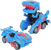 XILETAO 2 in 1 Transforming Dinosaur LED Car with Light and Music, T Rex Transformer Toys for 2 3 4 5 Year Old Boys, Christmas Birthday Gifts for Kids 3-5-7 (Blue)