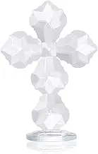 Crystal Cross Standing Creative Clear Maple Leaf Crystal Cross Glass Tabletop Ornaments for Home Office, Decor