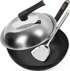 12.5 Inch Carbon Steel Wok for Electric, Induction and Gas Stoves (Lid, Spatula