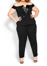 NEW City Chic Ladies Black Off Shoulder Sexy Tuxe Jumpsuit Plus Size XL 22 #O24