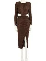 Brown Rhinestone Embellished Maxi Dress