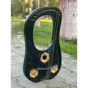 Black and Gold Rosewood Lyre Harp With Extra Free Strings, Tuning Key & Bag