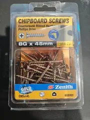 Zenith CHIPBOARD SCREW 8G x 45mm PHILLIPS Drive GOLD Passivated QTY 50