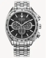NEW Citizen Eco-Drive Men's Carson Chronograph GMT Date Silver Watch CA4540-54E
