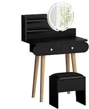 ALFORDSON Compact Dressing Table and Stool Chair Set, Small Makeup Vanity Desk with LED Mirror, Dresser Organiser for Women Bedroom Dress Room, Black Color