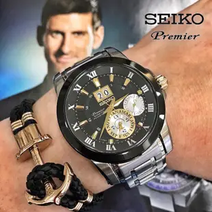 SEIKO SNP129J1《Premier人動電能自動追時萬年曆款 特別版》41mm/黑x金【第一鐘錶】 SK007