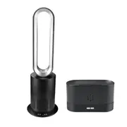 ANGELO 3In1 Bladeless Hot Cool Fan Airflow Purifying Timer Remote Control with Aroma Diffuser Air Humidifier Set Black & Silver
