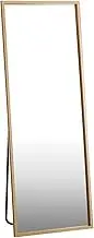 OIKITURE 166x60CM Full Length Mirror Rectangle with Non-Slip Back Support, Dressing Floor Mirror 3MM Thick Shatterproof Glass, Wooden Frame, for Bathroom Entryway Living Room, Wooden Color