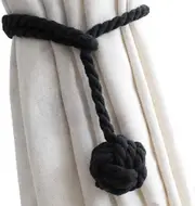 Curtain Tiebacks - 2/4 PCS Handmade Rural Decorative Curtain Holdbacks (Black)