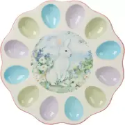 Easter Morning round Deviled Egg Plate, Multicolor