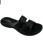 Clarks Cloudsteppers Sport Slide Sandals Breeze Piper Black Patent