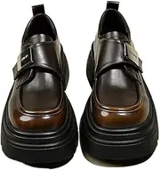 [Generic] Women's Platform Penny Slip On Chunky Heel Classic Leather Round Toe Dress Shoes Comfortable Business Work Casual Shoes