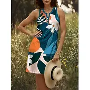 Women's Mini Dress T Shirt Dress Tee Dress Summer Dress Casual Daily Holiday Regular Fit Floral Graphic Geometric Sleeveless V Neck Yellow Red Blue Purple Summ