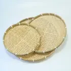Bamboo Woven Basket Tray Flat Wicker Round Fruit Basket Woven Food Storage Sh SN