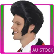 Mens 50s Quiff King Wig Black Danny T Birds 50's Grease Wigs With Sideburns