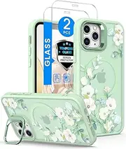 Dretal Magnetic for iPhone 11 Pro Case Floral,Screen Protector,Built-in Lens Ring Stand,Military-Grade Protection,Translucent Matte Magnetic Shockproof Flower Pattern Case for Women Girls-Hibiscus