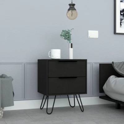 Black 2 Drawer Nightstand - Modern Bedside Table