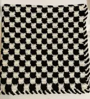HAND CROCHETED BABY BLANKET, BLACK & WHITE CHECK PATTERN, 36X36", NEW