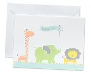 Baby Shower Thank You Cards with Envelopes, Giraffe, Elephant and Lion white