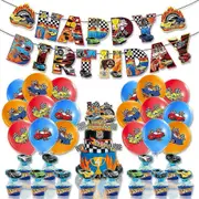 Hot Wheels Kids Birthday Party Decoration Supplies Banner Balloons Cake Topper Set -NMAOV