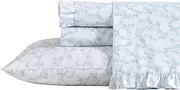 Laura Ashley - Queen Sheet Set, Breathable Percale Cotton Bedding, 200 Thread Count, Floral Home Decor (Victoria Blue, Queen)
