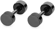 [Generic] 4mm Pair of Black Stainless Steel Barbell Stud Earrings - Flat Round Ear Piercing Plugs for Men and Women - Punk Style Gym Fashion Accessories