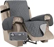 Smarcute Waterproof Recliner Chair Covers for Armchairs Recliner Covers for Chair Reclining Chair Covers Protect from Pets/Dogs, Soft Quilted and Non Slip Strap (Checked Pattern, Grey/Beige)