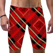 [VBFOFBV] Men's Printed Jammer Swimsuit Swim Shorts, Lattice Plaid Grid Red Rose Vintage