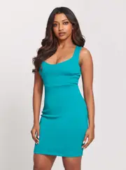 GUESS Women's Eco Blue Short Sleeve Rae Mini Dress Size: Medium, Elastane