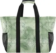 [sanluoli] Tote Bags Foldable Beach Bag Sandproof Canvas Cars Tote Bag, Green Pattern, 1 size