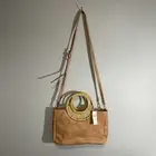 Anthropologie Tan Vegan Leather Crossbody Handbag with Straw Circle/Loop Handle